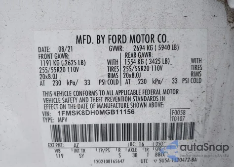 2021 Ford Explorer Xlt z USA, uszkodzony, nr VIN 1FMSK8DH0MGB11156